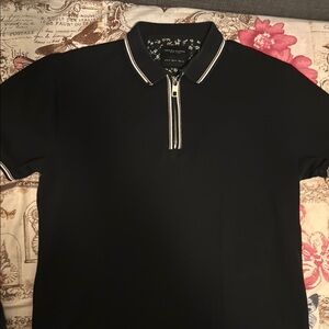 Denim & Flower Black Polo Shirt with White Trim